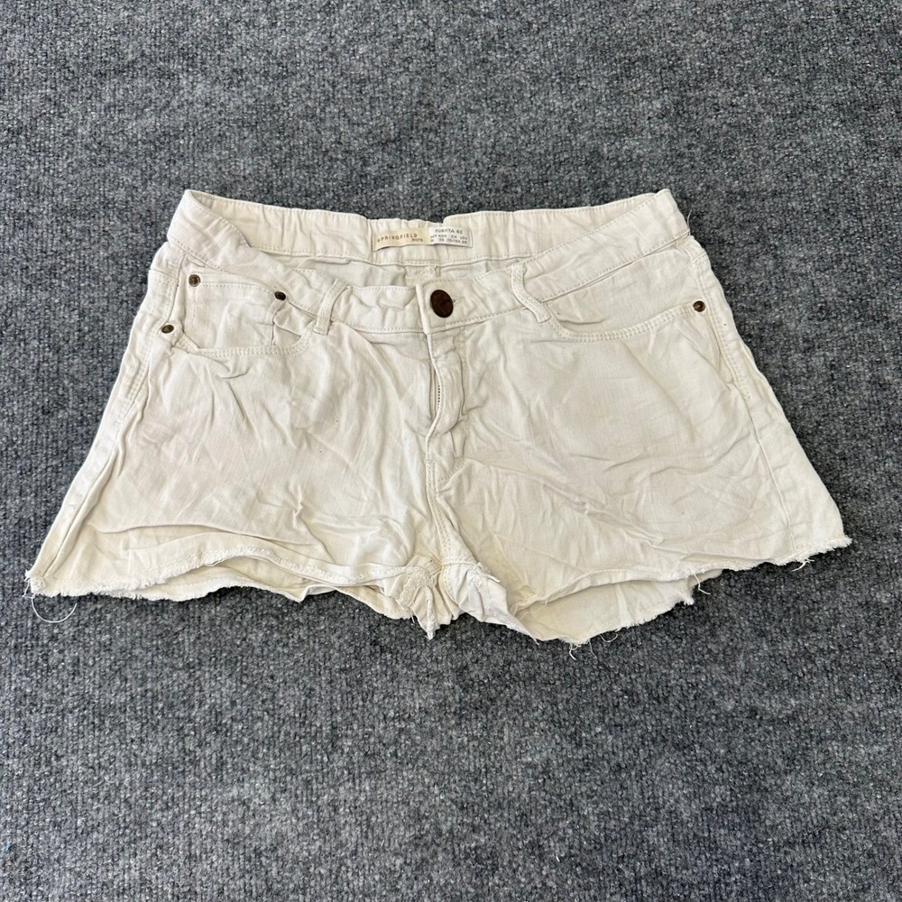 Springfield Denim Shorts Womens Size 28 Off White Cutoff Raw Hem Casual Summer